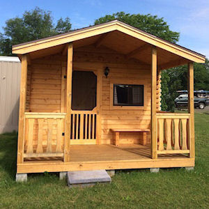 Rental cabin at Duck Lake Campground — each cabin sleeps 4